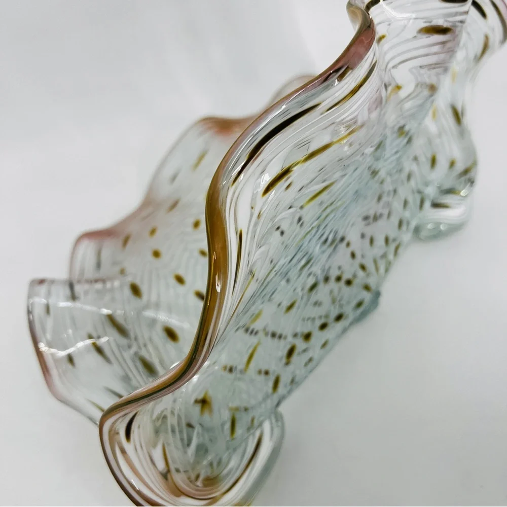Signed LaChaussee Art HandBlown Glass Clam Shell Sculpture Artist Signed 10" W - Picture 10 of 16